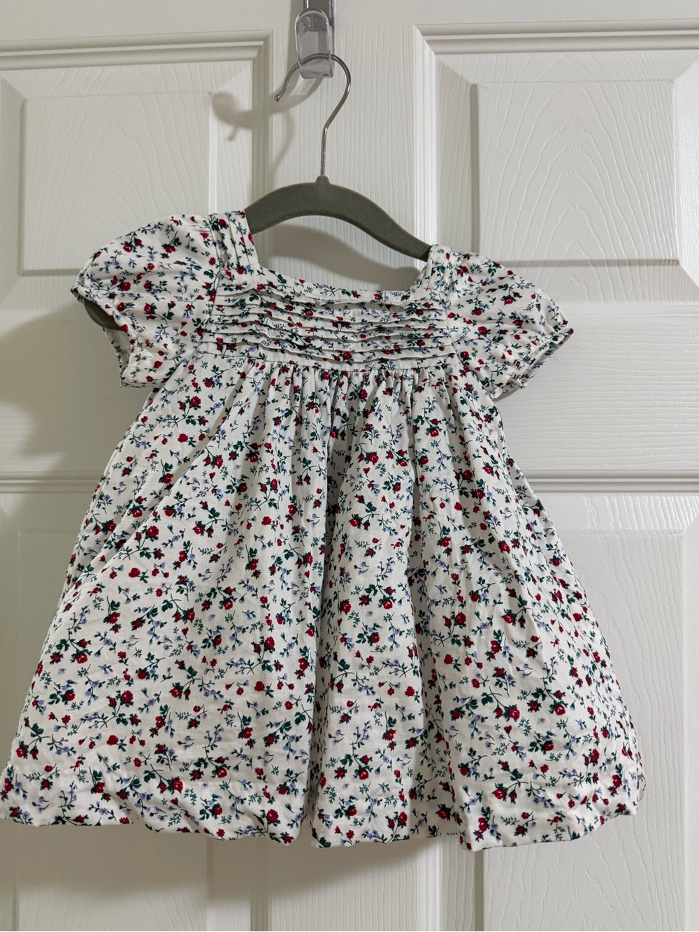 Janie and Jack White Floral Smocked Dress with Red and Green Print